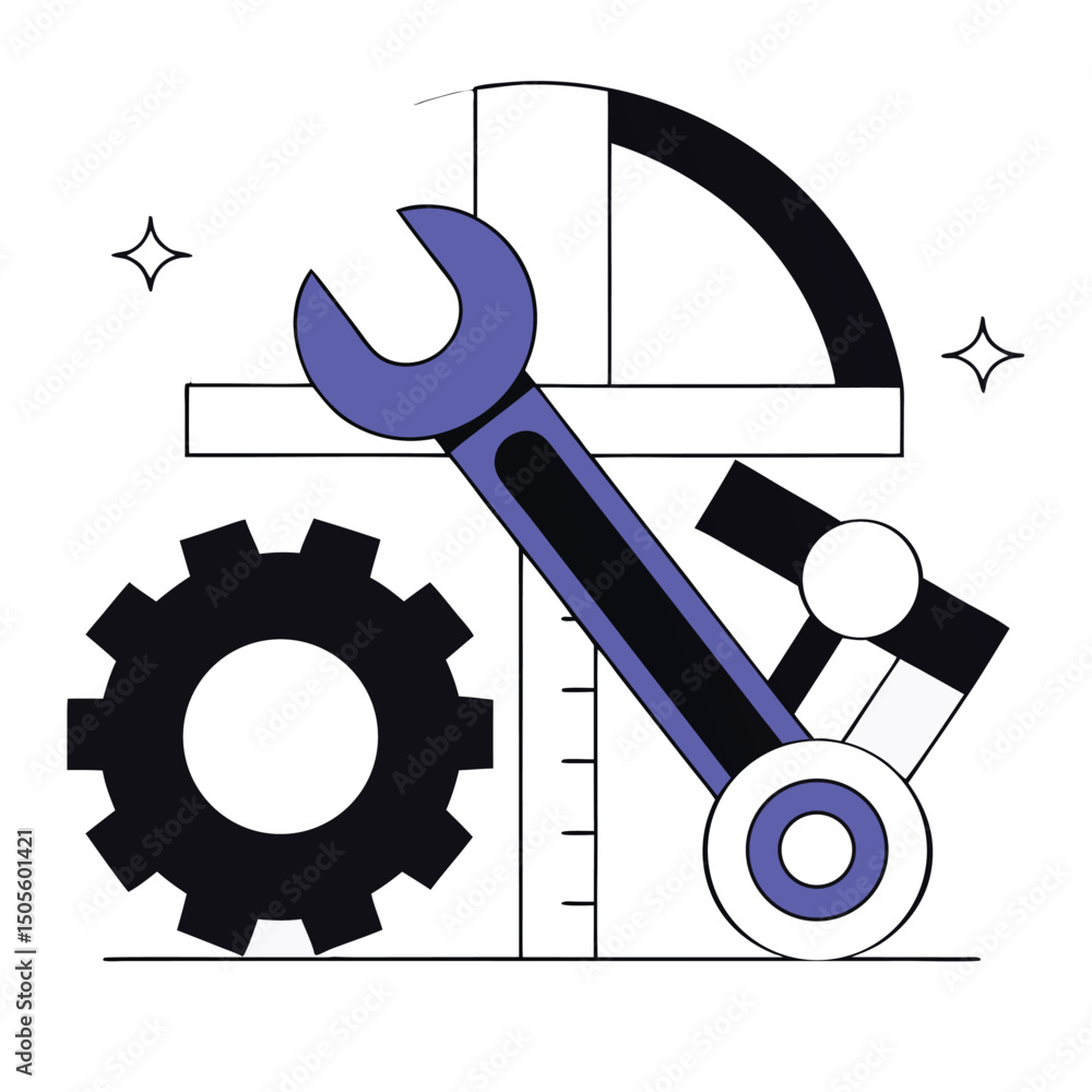 Poster abstract engineering and mechanic design elements on transparent background