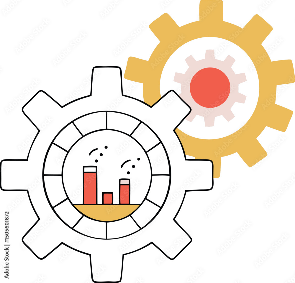 Poster abstract gear and bar chart illustration representing process and data analysis