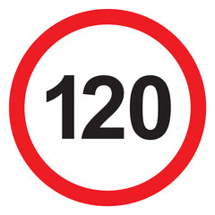 speed limit sign displaying 120 with red circle border on white background