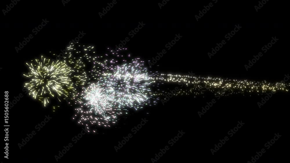 Poster fireworks rocket launch with trail and multi-color burst – rotatable motion, this animation is desig