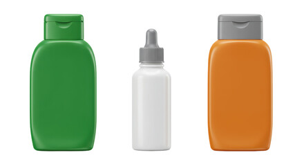 Isolated Cosmetic Bottles with Green, White and Orange