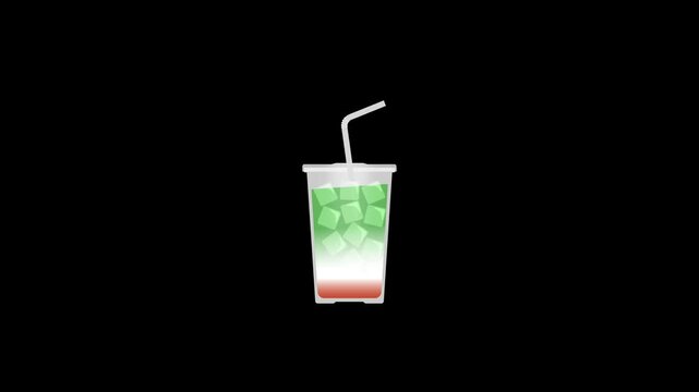 Animation of Iced Strawberry Matcha Latte with Straw stirring the drink in a transparent plastic cup. Transparent background. Suitable for use as a sweetener or additional visual in related discussion