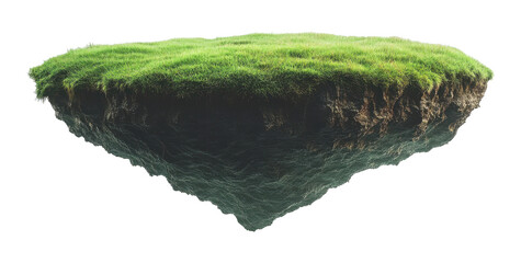 Floating Island Covered with Green Grass on a Transparent PNG Image