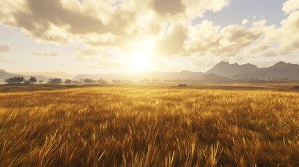 Obraz premium Golden Hour Plains: Serene Sunset Landscape
