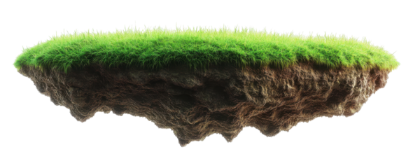 Floating Island with Grass and Rock on a Transparent PNG Image