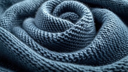 Fototapeta premium Cozy Blue Knitted Fabric Rolled into a Fine Spiral Design