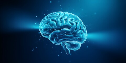 Digital brain illustration with neural network connections, artificial intelligence, futuristic technology, and data science concept