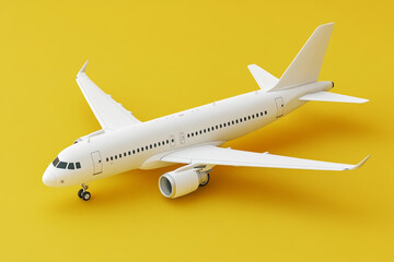 Obraz premium A white airplane model on a yellow background, in an isometric view, high-resolution photography