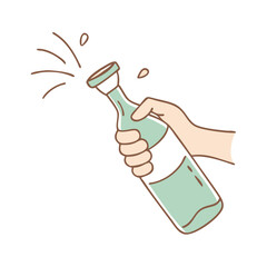 Cartoon Illustration of a Hand Opening a Green Glass Bottle with Force