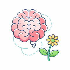 Growth Mindset concept showing a brain next to a flower illustration