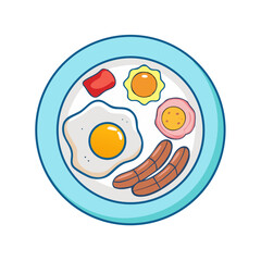 Cartoon Breakfast Plate with sunny side up eggs, sausage and bacon