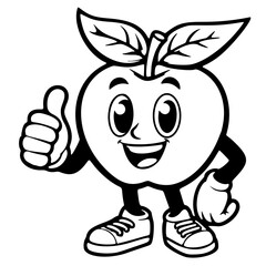 vector icon, mascot or character, apple fruit, outline edition