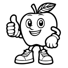 vector icon, mascot or character, apple fruit, outline edition