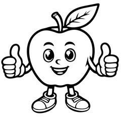 vector icon, mascot or character, apple fruit, outline edition