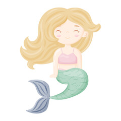 Cute Smiling Mermaid Character Vector Illustration