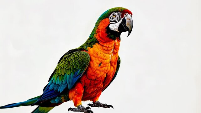Colorful parrot standing against a plain background  