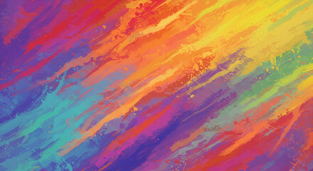 Abstract vibrant paint splatter background with diagonal brushstrokes. Colorful artistic composition with dynamic color palettes and texture.