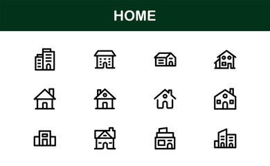 Modern Home Theme Icon Set. Clean Line Art for Household and Property Interfaces