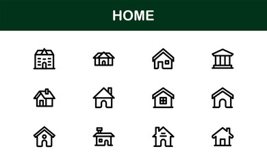 Modern Home Theme Icon Set. Clean Line Art for Household and Property Interfaces