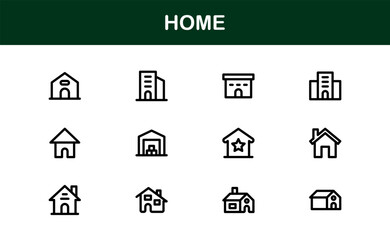 Modern Home Theme Icon Set. Clean Line Art for Household and Property Interfaces