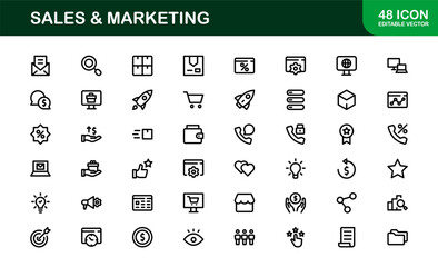 Professional Sales and Marketing Icon Collection for Digital Marketing, Business Development, Advertising Strategies, Brand Management, and Client Acquisition
