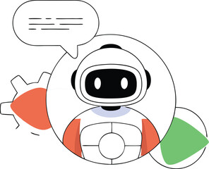Cartoon robot character illustration with stylized design elements and simple color scheme