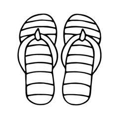 Vector black and white doodle style image of a pair of women's flip flops. Основные RGB