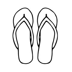Vector black and white doodle style image of a pair of women's flip flops. Основные RGB