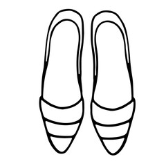Black and white vector image of women's shoes. Summer footwear. Основные RGB