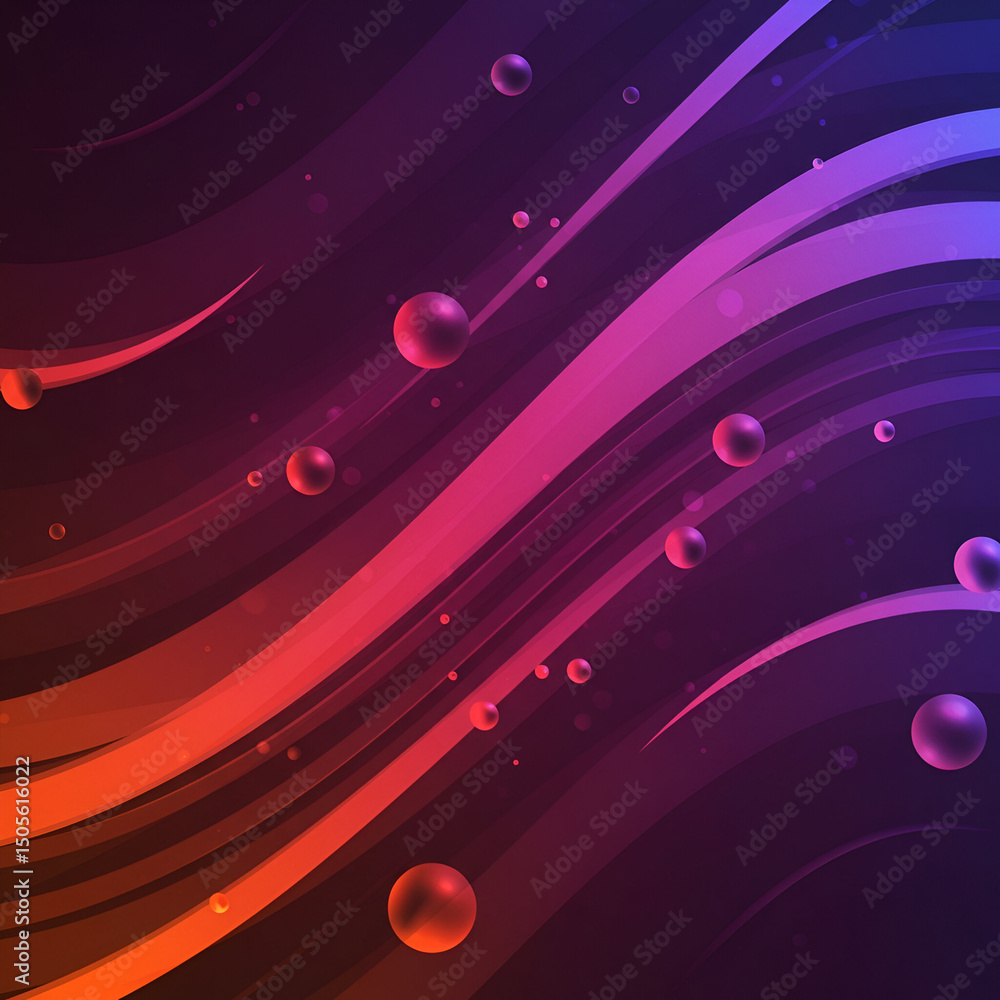 Aufkleber abstract design with vibrant gradient colors and 3d spheres. dynamic wavy lines with dispersed spher