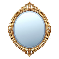 A vintage golden framed oval mirror reflects secrets of the past inviting on transparent background