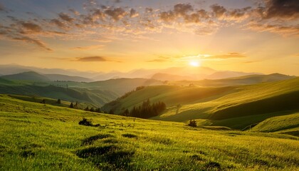 Obraz premium sunrise with great enthusiasm over the green valley