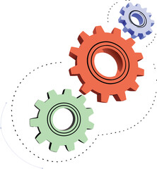 Colorful 3d gears interlocking design illustrating collaboration and technological process