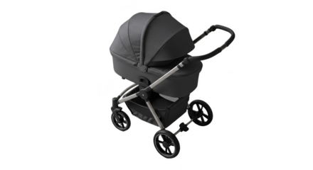 Isolated Illustration of a Black Stroller with Silver Frame on Transparent Background