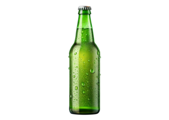 Green bottle of beer isolated on transparent background