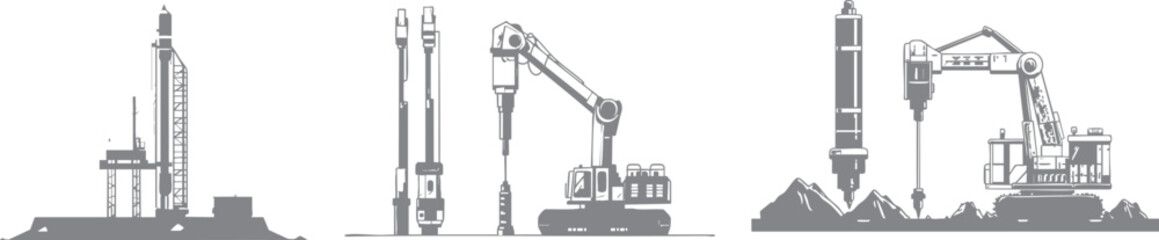 Heavy drilling equipment vector illustration, with minimalism. Powerful drilling machine, strong drill bit, Perfect for mining, construction and machinery themed graphics, suitable for web, print 