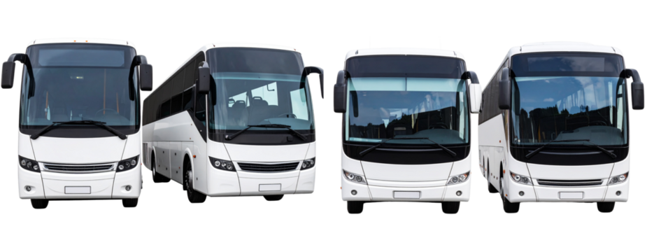 Modern White Passenger Bus Front and Side View, isolated on transparent background PNG