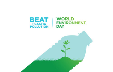 Fototapeta na wymiar #BeatPlasticPollution, World Environment day concept 2025 3d tree background. 