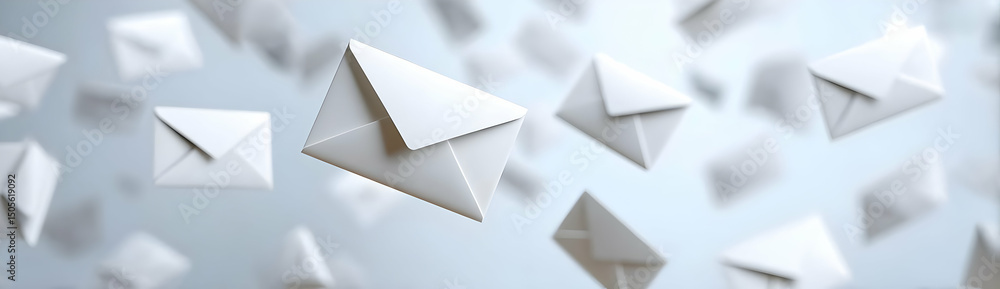 Poster a collection of floating envelopes representing digital communication and email exchange. ideal for 