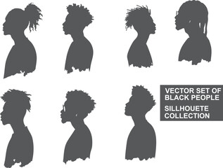 Elegant silhouettes of Black people, diverse hairstyles represented, designed for Juneteenth themes, cultural artwork, and modern graphic compositions.