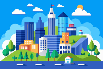 Obraz premium city and blue sky vector illustration