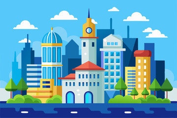 Obraz premium city and blue sky vector illustration