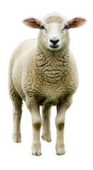 Fototapeta premium Isolated Image Of A Standing Sheep With White Fur On A Transparent Background