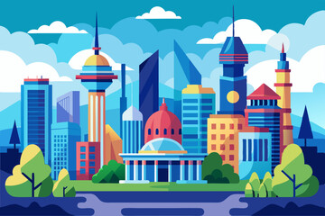 Naklejka premium city and blue sky vector illustration