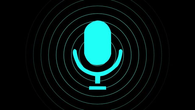 Flat microphone animation for recording podcast with cyan radio waves. Cyan color radio wave and voice recording podcast mic microphone button icon animation. Recording microphone icon animation