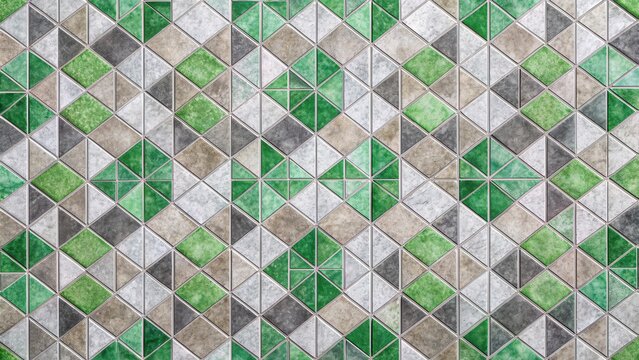 Geometric grey and green mosaic tile design on a concrete floor , design, flooring,  design, flooring, architecture