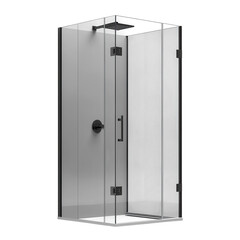 Sleek modern shower enclosure with minimalist design featuring matte black on transparent background