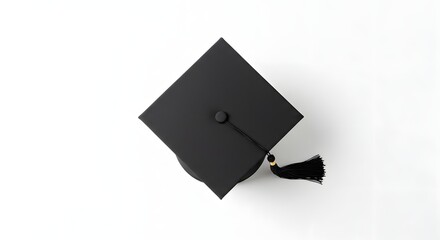 A single, generic graduation cap with a tassel, viewed from above, on a pristine white background