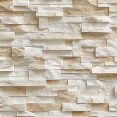Obraz premium Textured off-white and beige stone wall cladding with varying rectangular shapes and subtle veining