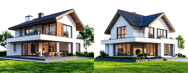 Minimalistic Home Model for Real Estate Presentation, 3D Rendered Isolated on Transparent Background PNG